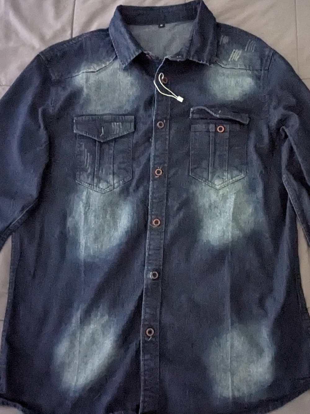 Woman's Dark Blue Denim Shirt with Washed Detail